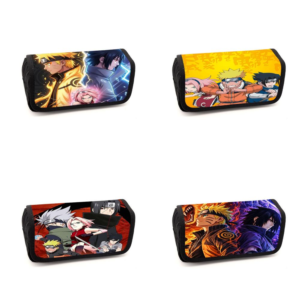 NARUTO Cartoon Anime Pencil Box Double Layer Flip Pen Case Lightweight Stationery for Kids School Daily Use,Boys&Girls Ages 5-10