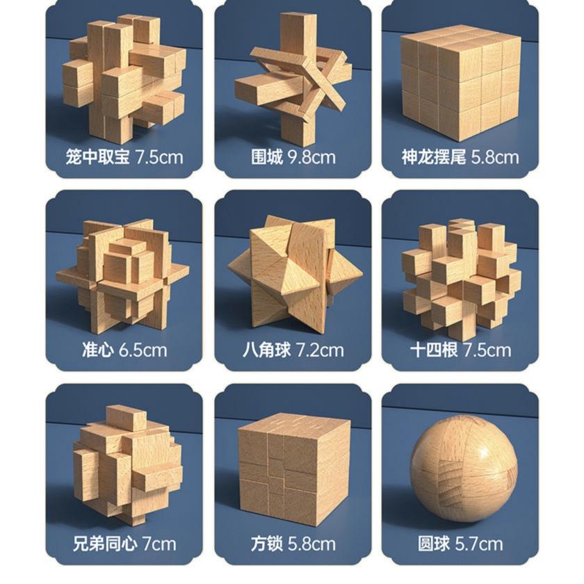 Kids Intelligence Luban Lock Full Set, Wooden Kongming Lock Puzzle Unlock Toys