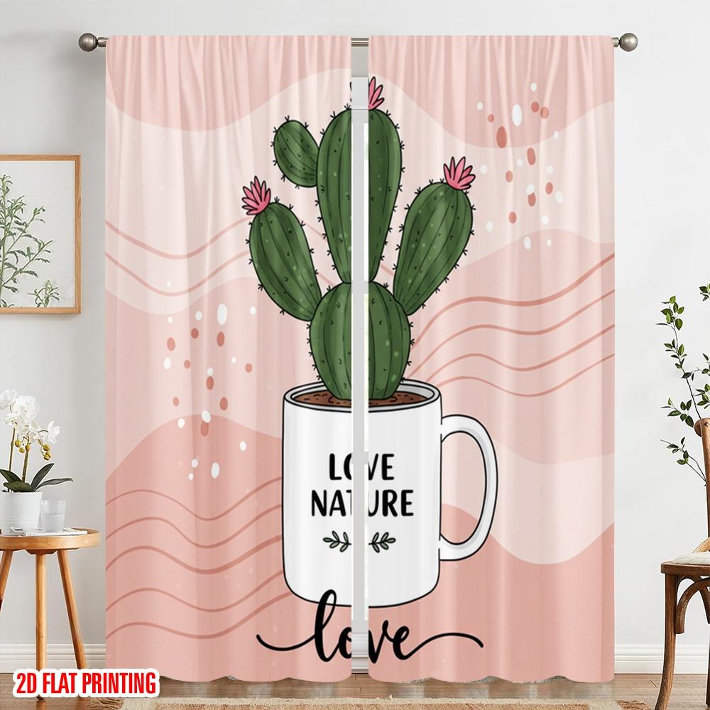 2pcs 2D Flat Printing Party Window Curtains Love Nature Cactus Polyester Without Electricity 0 for Home & Party Decoration