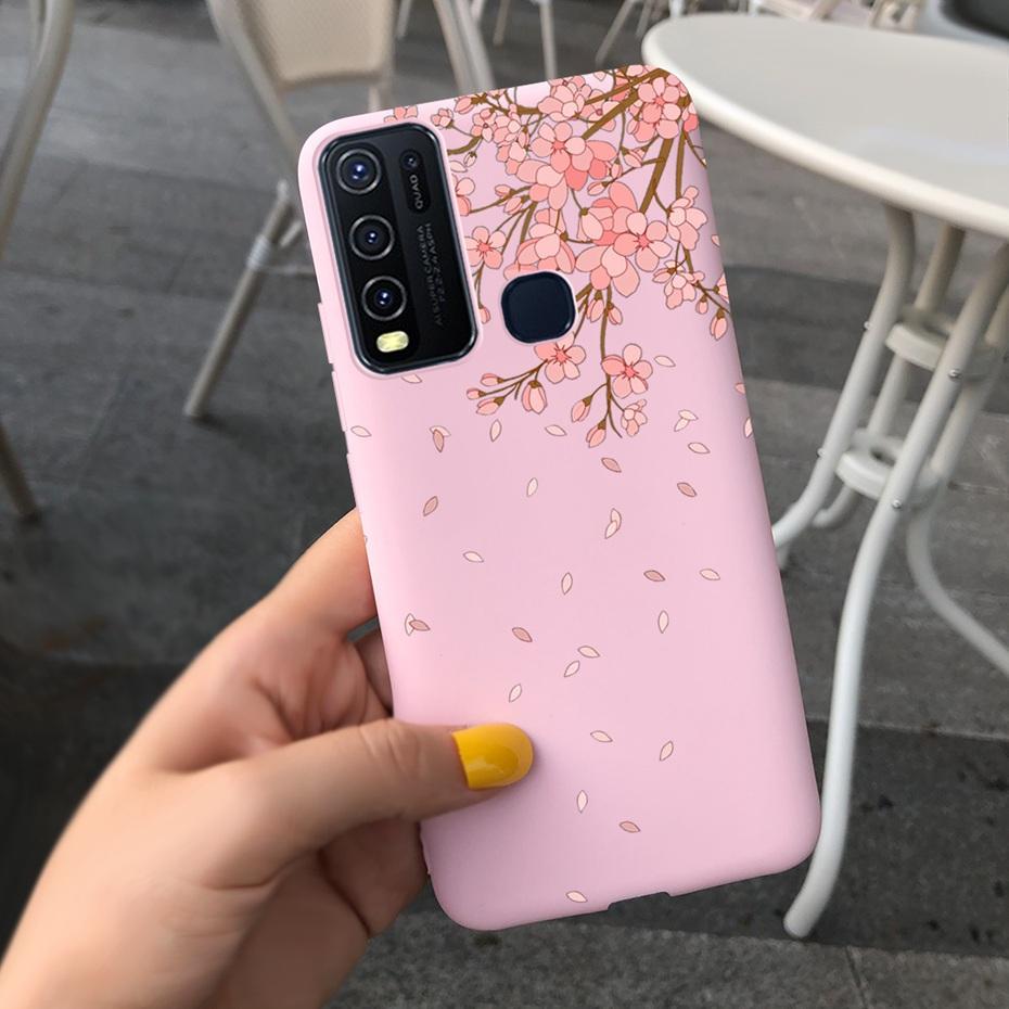 Fashion Cute Flower Milk Silicone Case For Vivo Y30 1938 Y50 1935 Black Soft TPU Phone Cover For Vivo Y 30 50 Y30 2020 Back Case