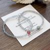 Qiaoen Women's Crystal Bracelet: Gray Moonstone, Strawberry Quartz & Green Rutilated Quartz, Extremely Fine 3mm Beads, Unique Niche Design
