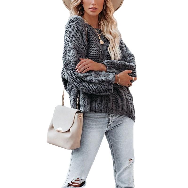 Autumn And Winter Street Wind One-Word Neck Twist Pullover Loose Large Size Sweater Women