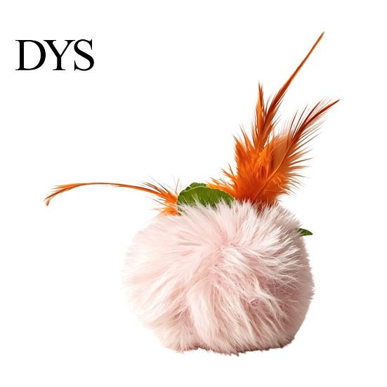 Safe Plush Toys for Adult Cats Furry Ball Cat Toy with Feather, Interactive Pom Balls, Feathers Soft Kitten Chasing Indoor Exercise Entertainment