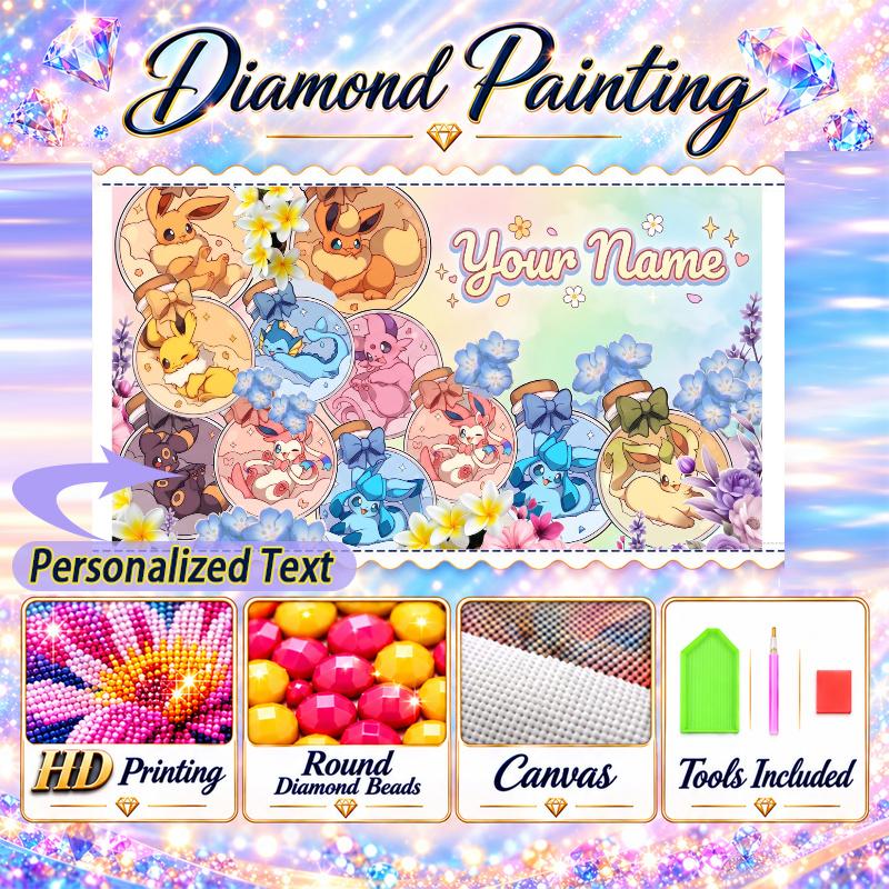 Personalized Eevee Evolutions Diamond Art Custom Name 5D Diamond Painting Full Drill DIY Craft