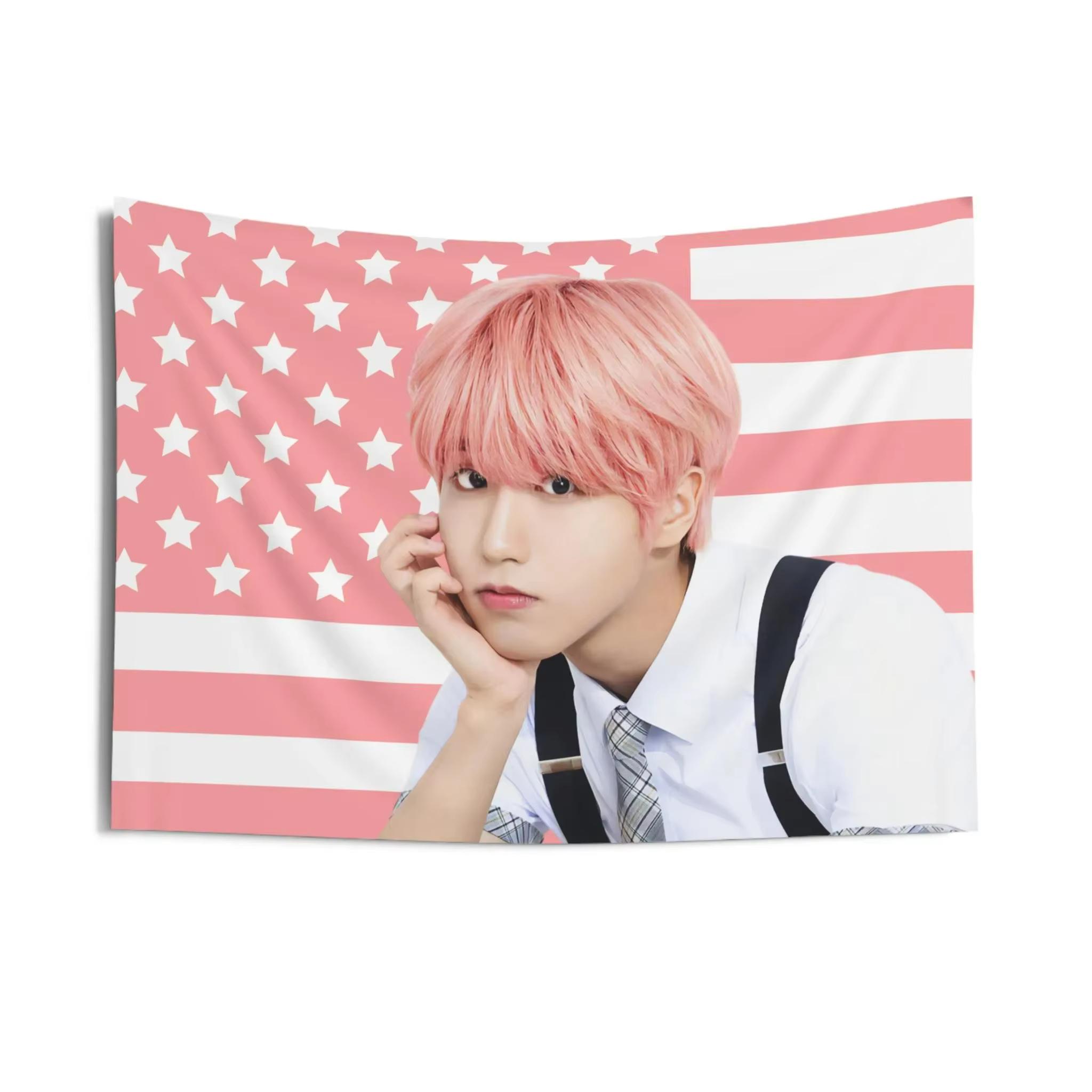 Skz Han Jisung Pink Hair Flag Banner American Flag Tapestry Flag Aesthetic Bedroom Decoration Tapestry Atmospheric Wall Hanging 74x94cm(29x37in)
