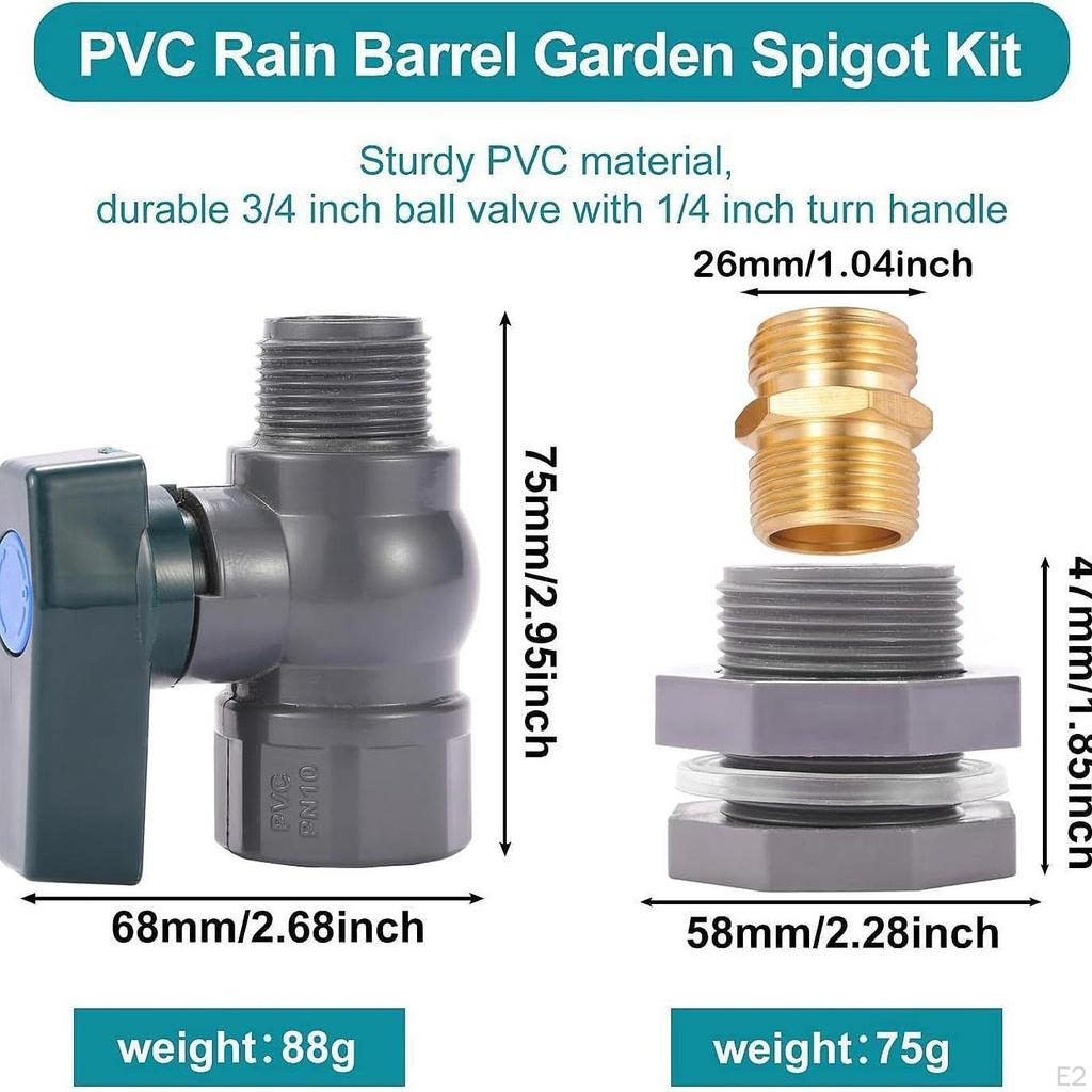 Water Barrel PVC Garden Diverter Kit Faucet with Rain Valve 3/4" Bulkhead