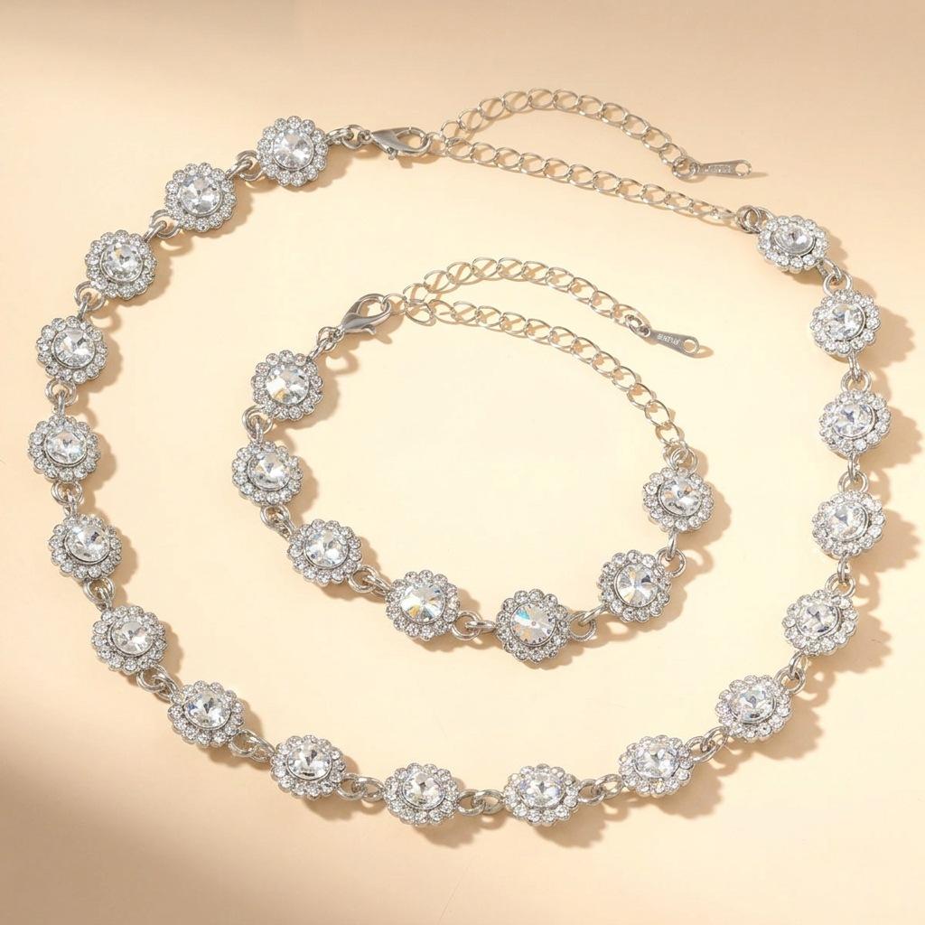 Colorful zircon necklace and bracelet two-piece set for women, fashionable and luxurious full-diamond jewelry set, decorative accessories for women