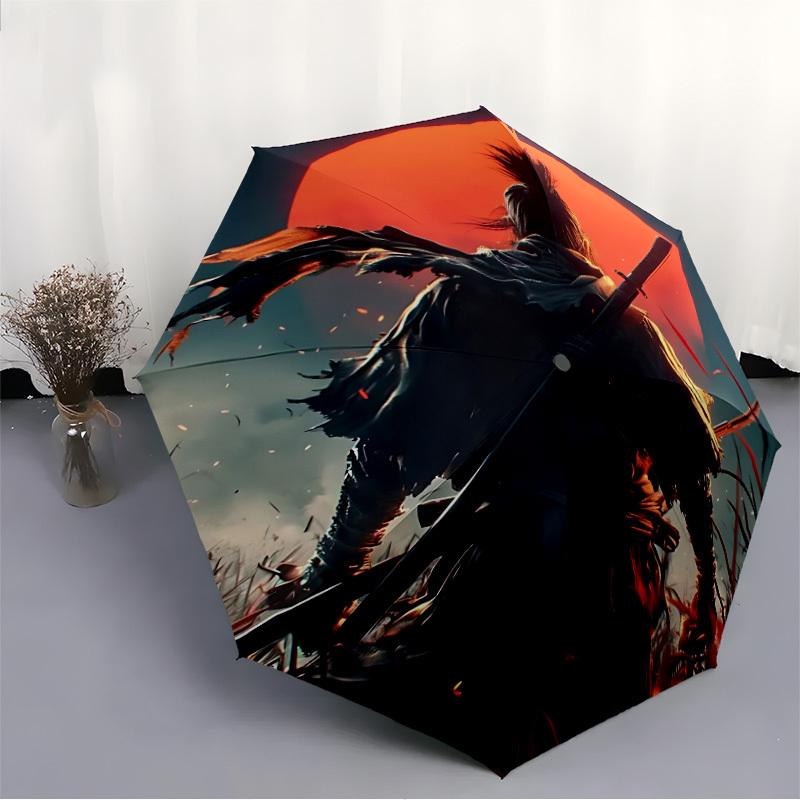 1pc Sekiro Shadows Automatic Umbrella 8 Rib Portable Folding Black Iron Frame for Outdoor, Beach, Travel, Beach Umbrella 224