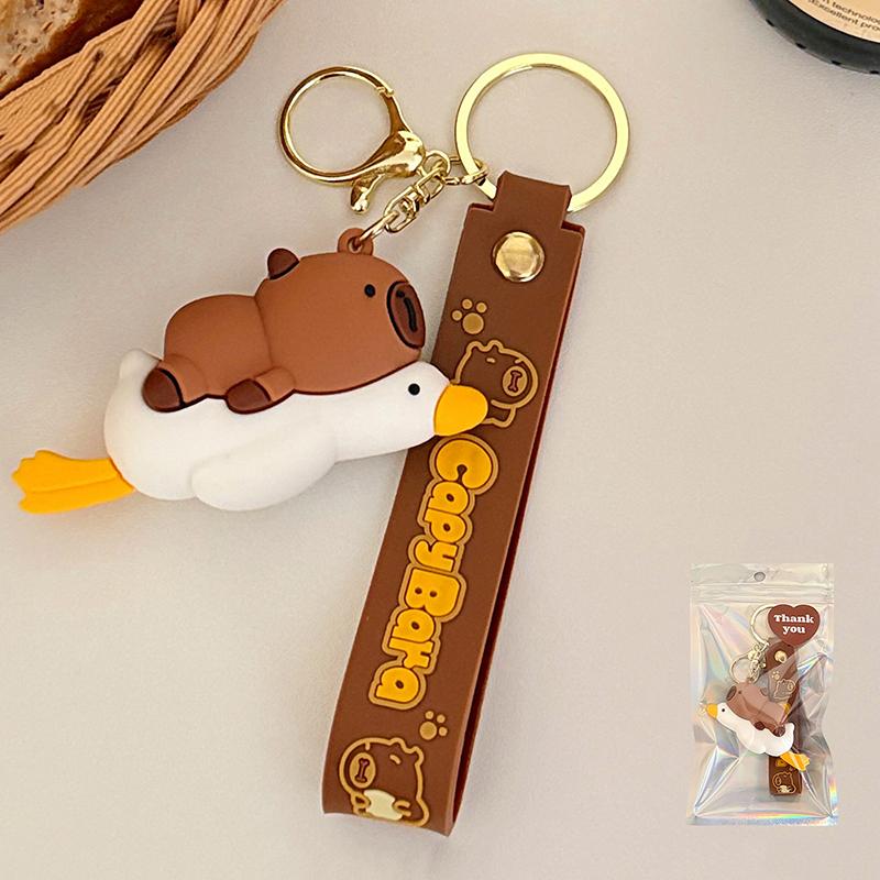 Cute Capybara Keychain Cartoon Animal Doll Keyring Lovely Bag Pendant Backpack Hanging Decoration Couple Gifts