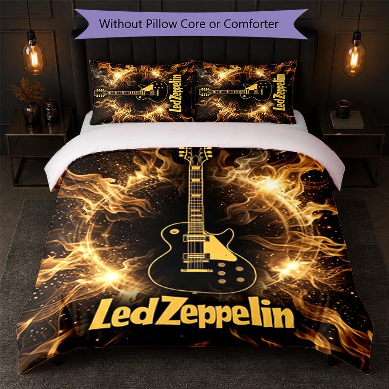 Set Biancheria da Letto 3 Pezzi Stampa Led Zeppelin Copripiumino con Due Federe Biancheria da Letto Morbida per Camera da Letto Domestica