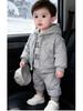 Children's Fleece-Lined Hoodie Set: Padded Vest, Cotton Pants, Baby Outerwear for Autumn & Winter