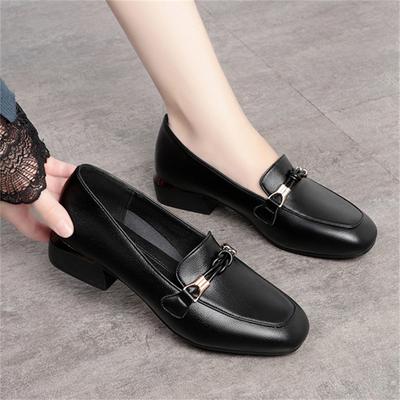 Escarpins Élégants à Talons Épais Femmes Cuir Souple Bout Rond Mocassins à Enfiler Confort Talon Bas Chaussures pour Dames Chaussures de Travail pour Femmes Faites à la Main