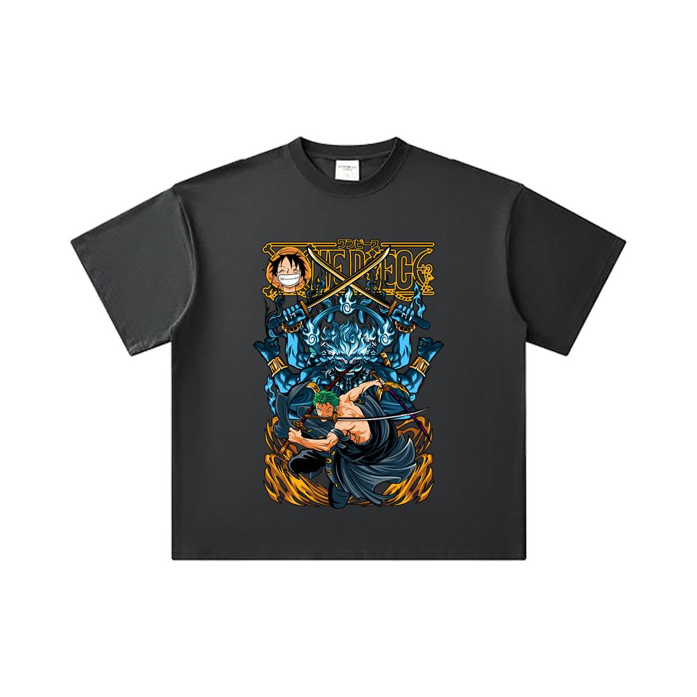 260 GSM Double Yarn 32 Count 100% Cotton One Piece V8 Zoro Print Unisex Heavy Cotton T Shirt