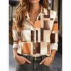 Casual Women's Autumn Blouse Lapel Long Sleeved Single Breasted Striped Print Fashionable Shirts
