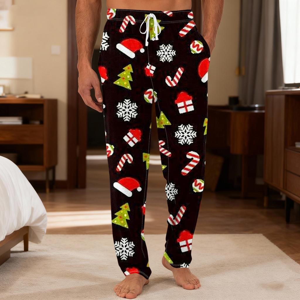 Men's Plain Knit Solid Pocket Casual Pants Home Pajama Pants