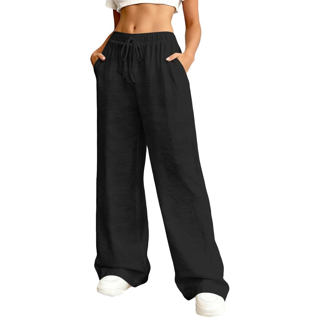 Women's Loose-fitting Wide-leg Pants, Casual Loose-fitting Pants, High-elastic Waistband, Long Pants With Pockets
