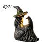 Mysterious Forest Spirit Statue Luminous Witch & Raven Figurine with Mossy Tree Texture, Resin Gothic Handmade Dark Fantasy LED Light for Halloween