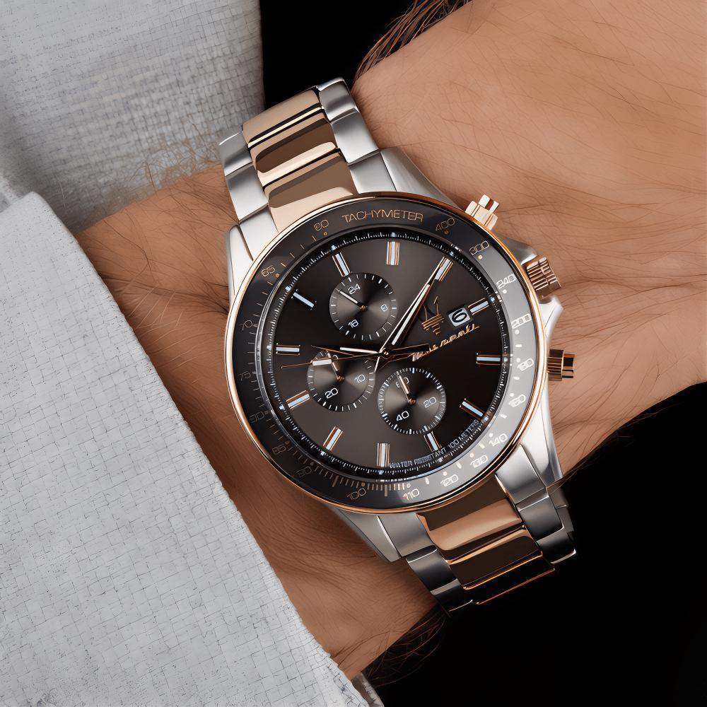 Maserati R8873640014 Sfida Chronograph Black Dial Two-Tone Men's Watch