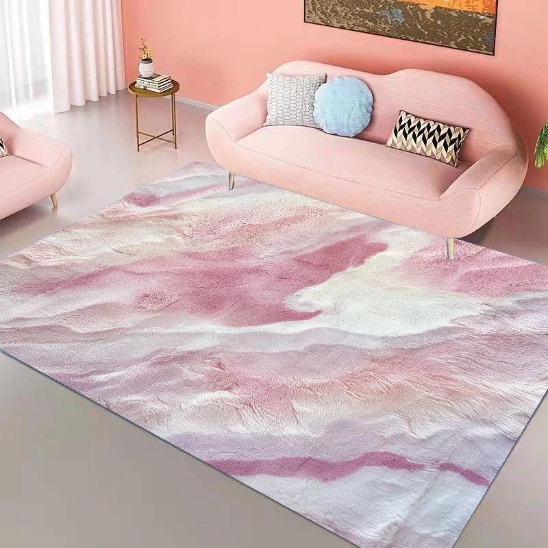 Ins Pink Rainbow Living Room Carpet Modern Cute Girl's Room Decor Rug Soft Bedroom Carpet Painting Decoration Mat for Children
