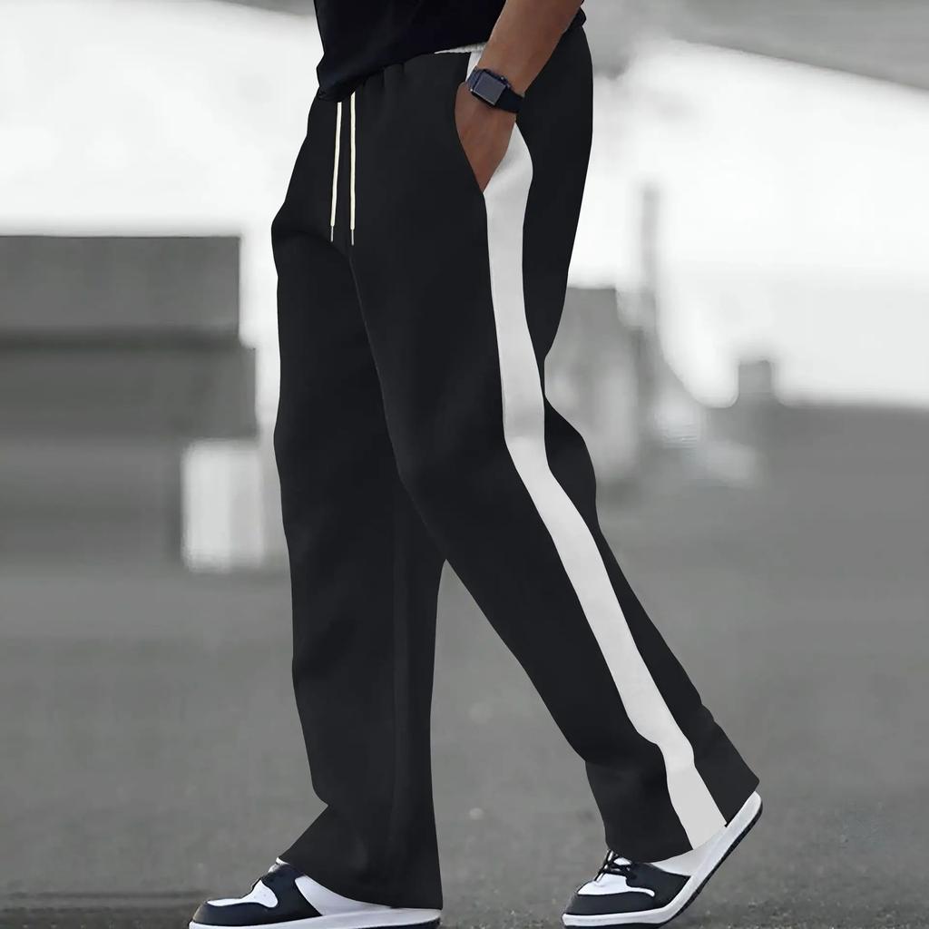 Spring and Autumn of Men's Casual Pants Will Be A Major Release Loose Color-blocking and Sporty Straight-leg Sweatpants