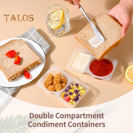 Double Compartment Condiment Container with Lids Disposable Sauce Box Leak-proof Dressing Holder for Sauces Snacks Salad
