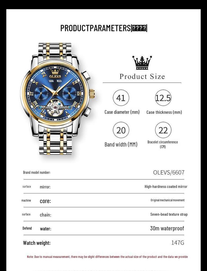 Oris Herren Multifunktions Automatische Mechanische Wasserdichte Skelettuhr