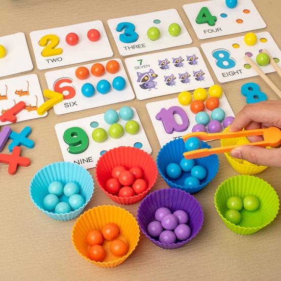 1 Set Arithmetic Math Toy Kit with Beads Blocks Chopsticks Spoons Silicone Bowl Number Learning Counting Color Sorting Toddlers Boys Girls Educational