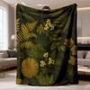 2026 Nieuwe Collectie Flanellen Deken Extra Groot Zacht Sprei Luxe Bosontwerp met Varens, Groen, Goud & Wit Botanische Deken Pluche Bed, Bank,