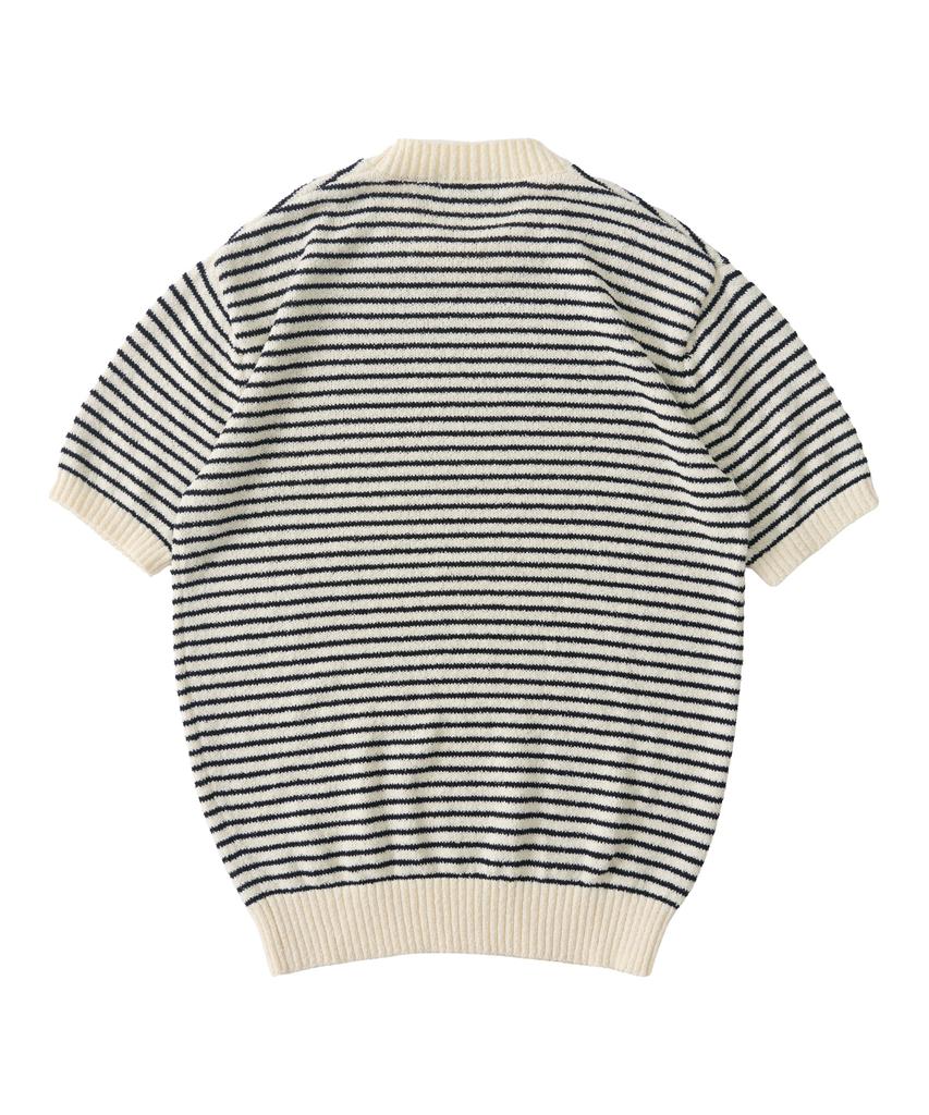 ANALOG MOOD Marine Stripe Round Short Sleeve Knit (Ivory)