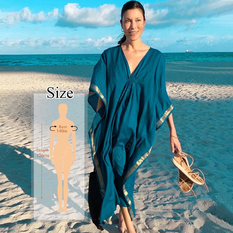 Cover-ups Sommer Dame Beachwear Kaftan Beach Dress Black Cotton Tunika Badedrakt Cover Up
