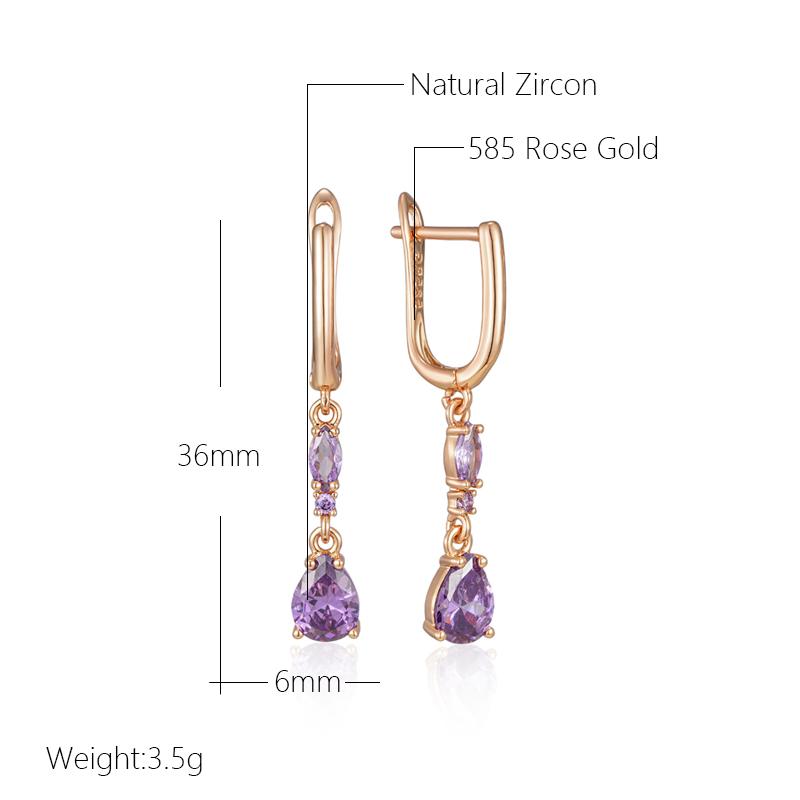 Shiny Purple Natural Zircon Drop Earrings For Women Trend  Rose Gold Color Bride Wedding Fine Jewelry Crystal Gift