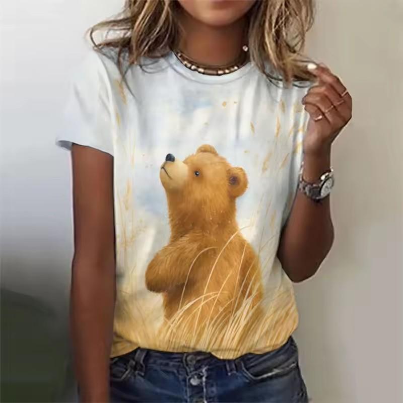 3D-gedrucktes Fuchs-T-Shirt für Frauen, Cartoon-Tiere, grafische T-Shirts, Sommermode, Harajuku, übergroße T-Shirts mit Rundhalsausschnitt und kurzen Ärmeln