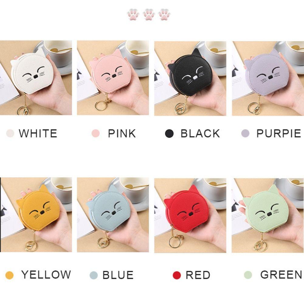 PU Leather Pu Cosmetic Bag Keychain Mini Storage Bag Practical Cat Shape Makeup Bag  Student