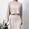 Womens Casual Two-Piece Set Long Sleeve Top Slip Skirt With Ribbed Texture Street Style Outfit