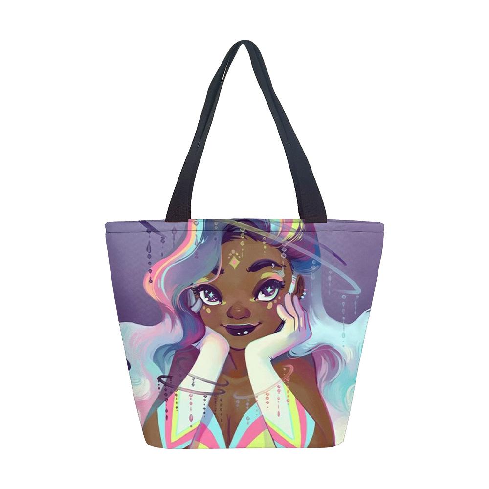 Borsa a Mano da Donna Ragazza Africana Borsa a Spalla Ragazza Borsa in Tela Stampata Tendenza Moda Borsa Tote di Grande Capacità