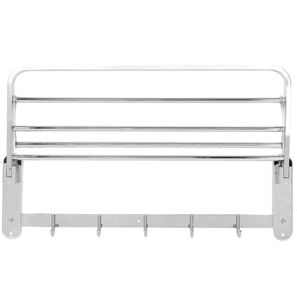 Stainless Steel Foldable Towel Rack Multifunctional WallMounted Bathroom Shelf with Hook