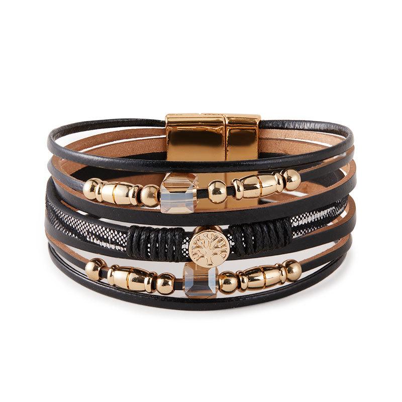 Brățară din piele cu mărgele pentru femei, lanț gros, multistrat, înfășurat, brățări late, accesorii de bijuterii pentru petrecere