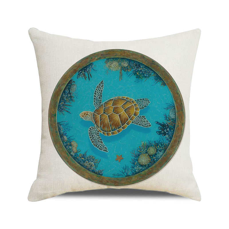 Home Decor Colorful Sea Turtle Watercolor Pillow Covers Pattern Cushion Cover Suitable for Sofa Bedroom Car Pillow Cover