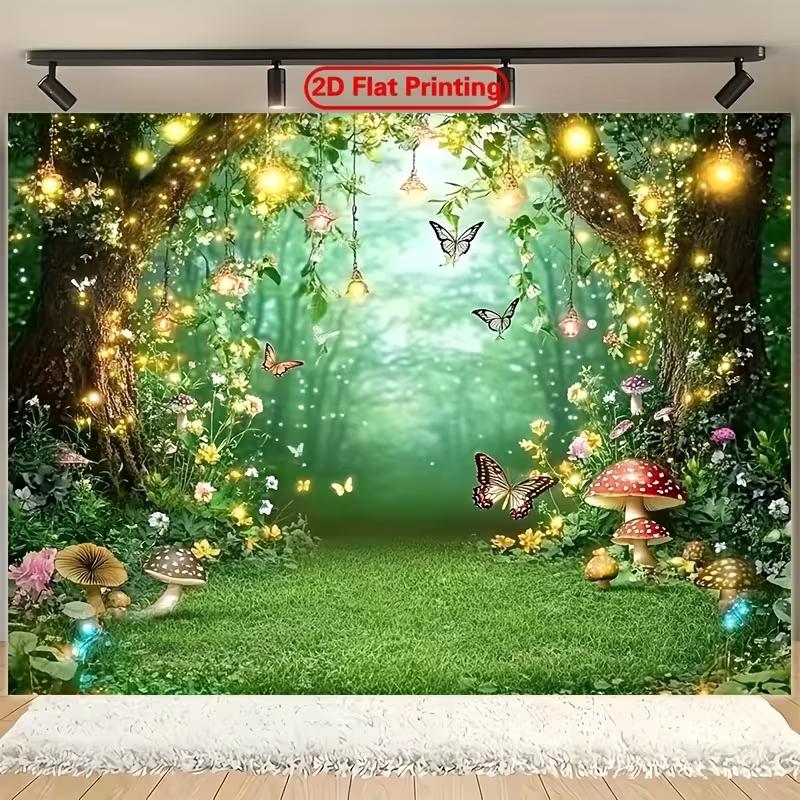 

2D Magical Forest Tapestry Enchanted Mushroom Butterfly Room Wall Decor 47.2x31.5inch/120*80cm