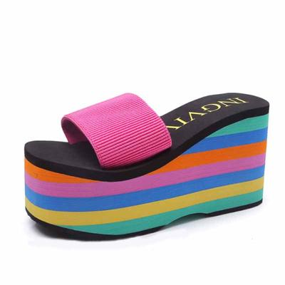 2023 sommer Frauen Sandalen Regenbogen Keile Strand Flip-Flops Haus Slipper Damen Outdoor Heels Schuhe Nicht Weiche Zapatos Mujer
