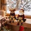 Plush Scarf Santa Decor Christmas Stocking Holder, Mantel Resin Sitting Leg Hook, Seasonal Mantelpiece Display Festive Character Ornament for Holiday