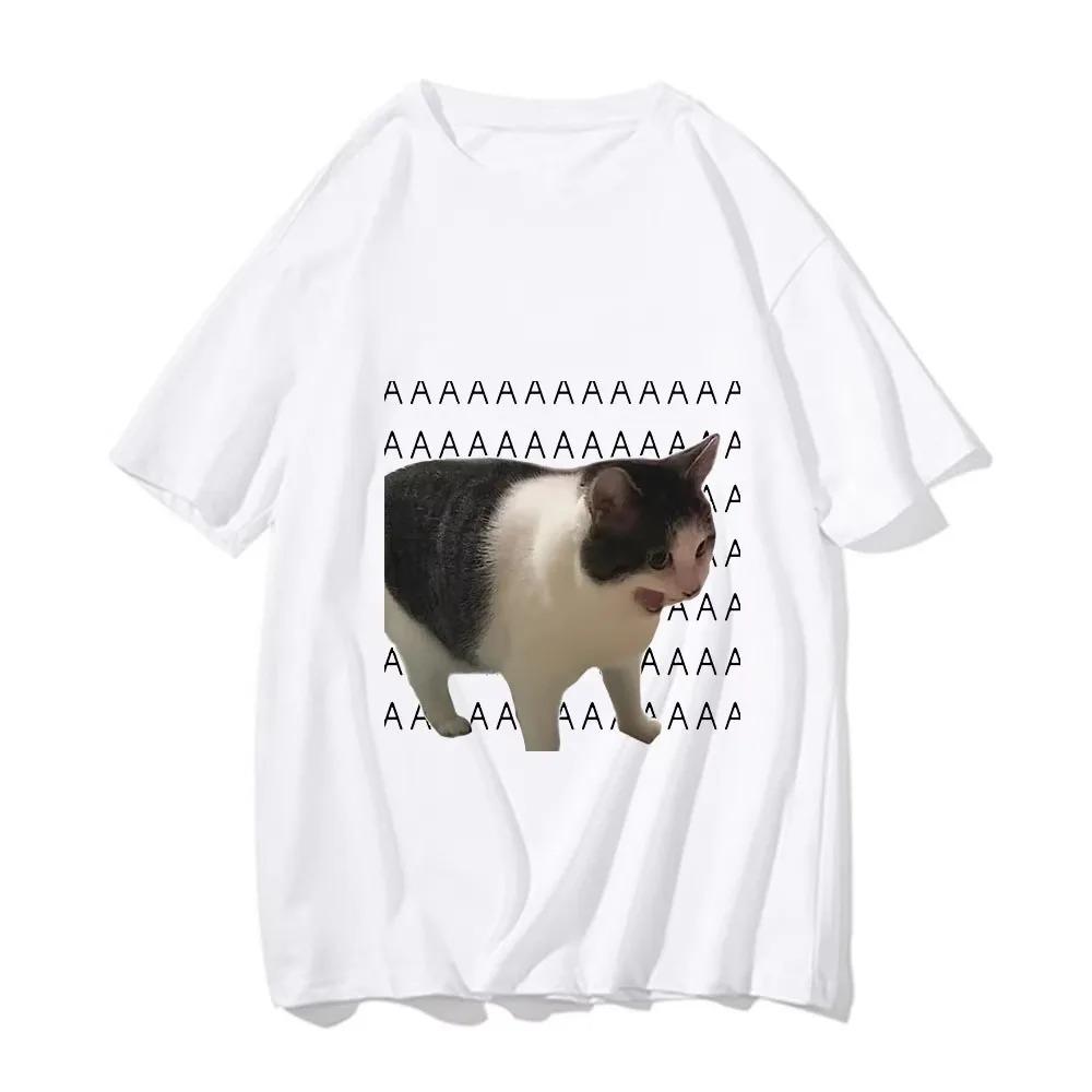 Funny Meme Sad Crying Cat Print Unisex Casual TShirt Harajuku Style Casual Fashion Short Sleeve TShirt for Daily Wear S