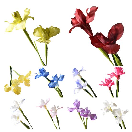 Artificial Iris Flower 2 Heads Faux Silk Flower Bouquet Long Stem Fake Iris Flowers for Floral Arrangements Table Centerpiece Party Wedding Decor