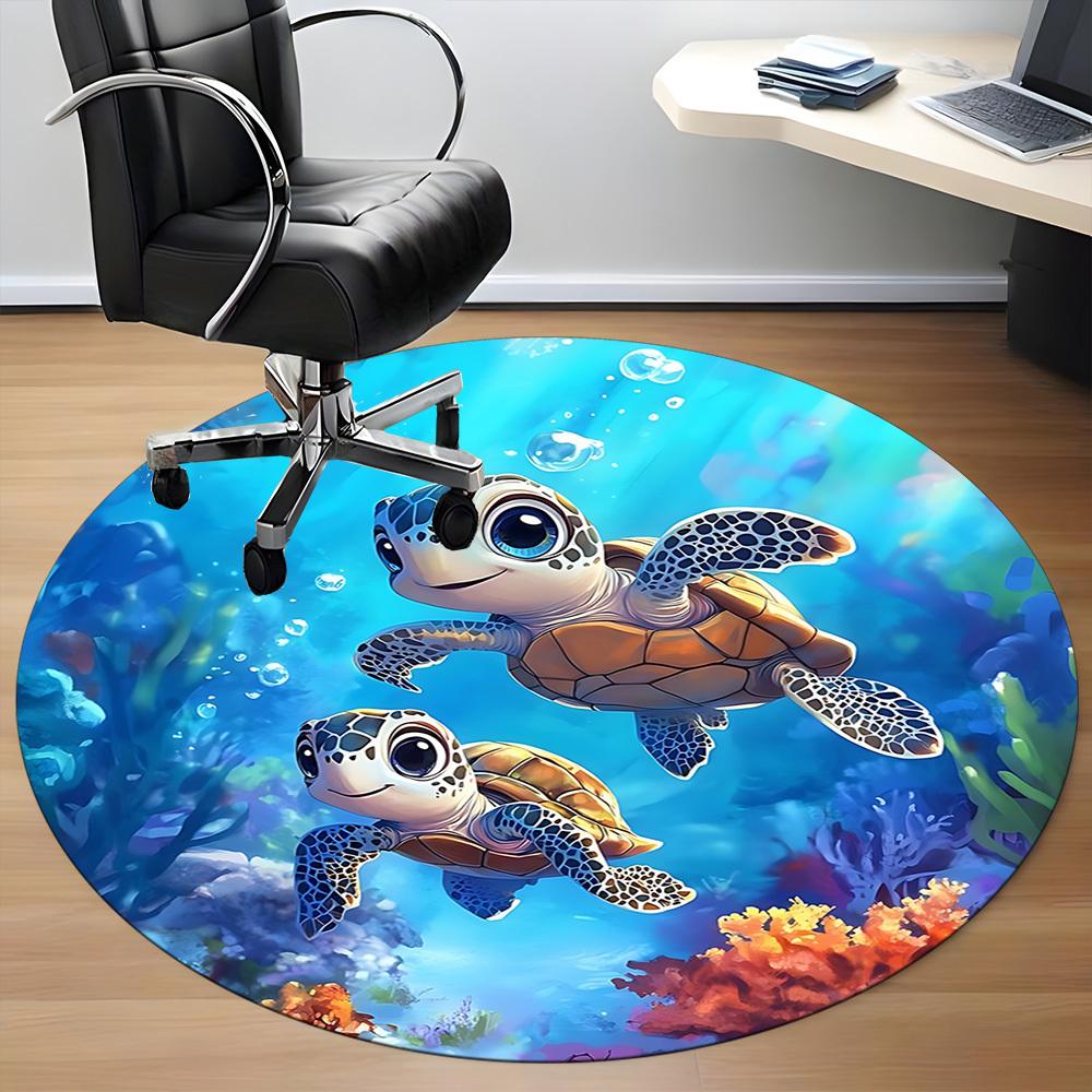 1PC Turtle Ocean Office Round Area Rug, Mat Suitable For Office, Under Office Chairs Bedroom Living Room Home Decor, Room Deco