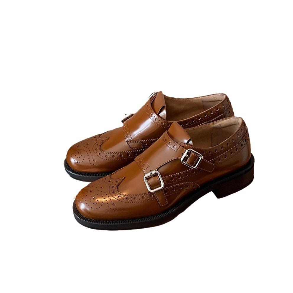 Grape mother British style retro loafers exquisite carved single shoes French romantic small leather shoes women's autumn and winter shoes