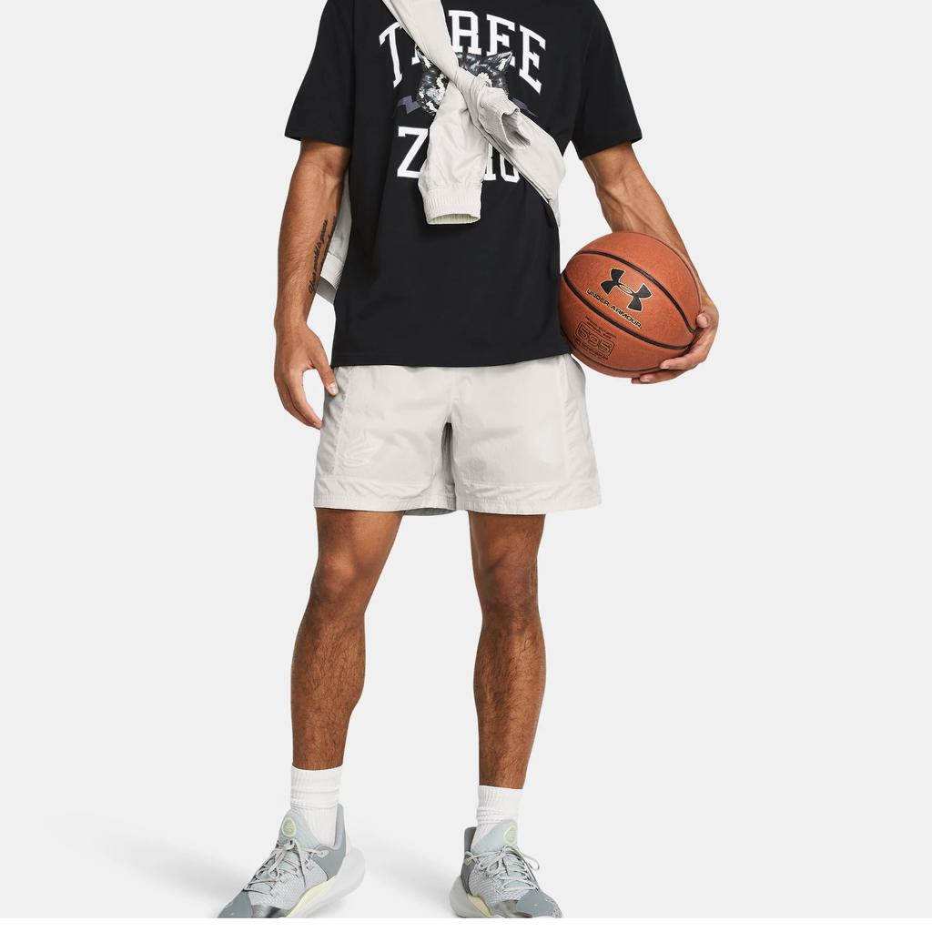 Under Armour Curry Woven Solid Color Mid-Waist Loose Sports Shorts Men Bottoms White Gray 1383373-114