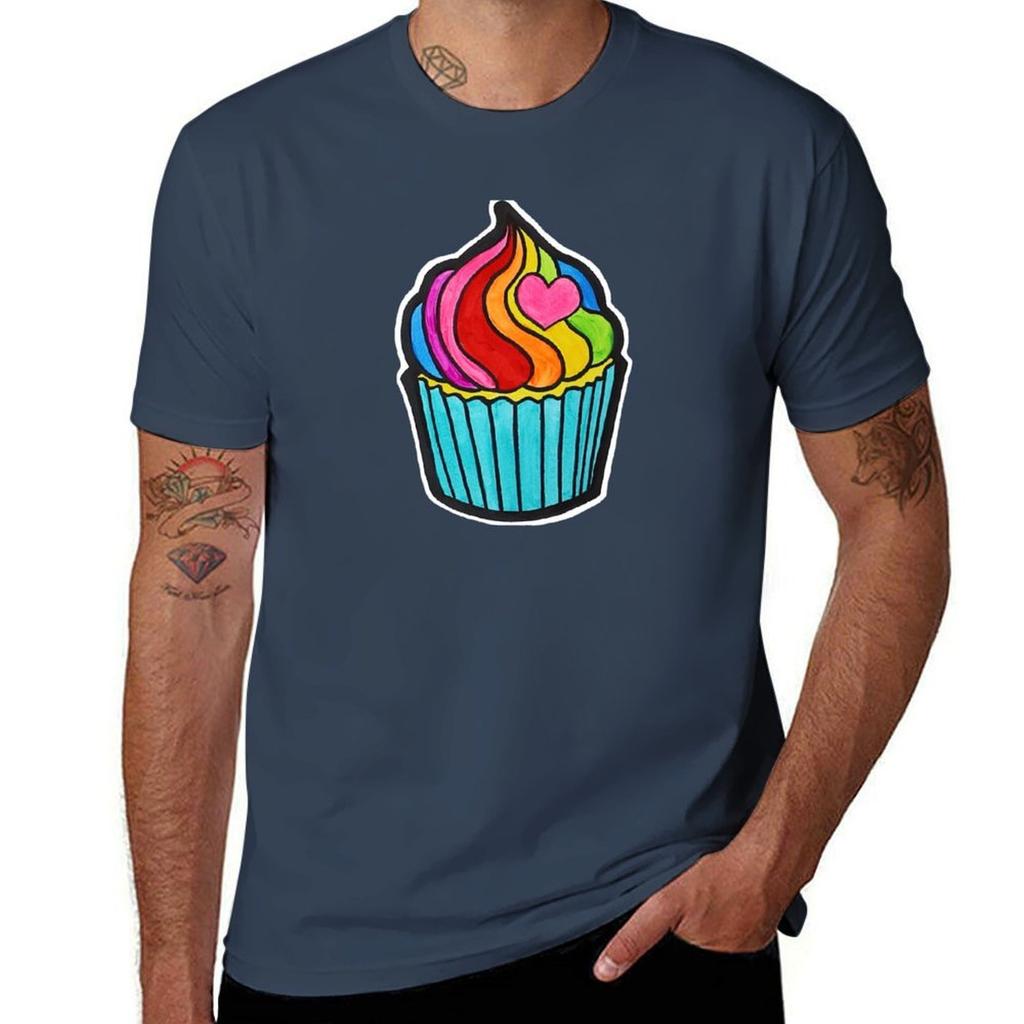 Cupcake With Rainbow Icing Tshirt Casual All Match Tee Shirt For Men Tshirt