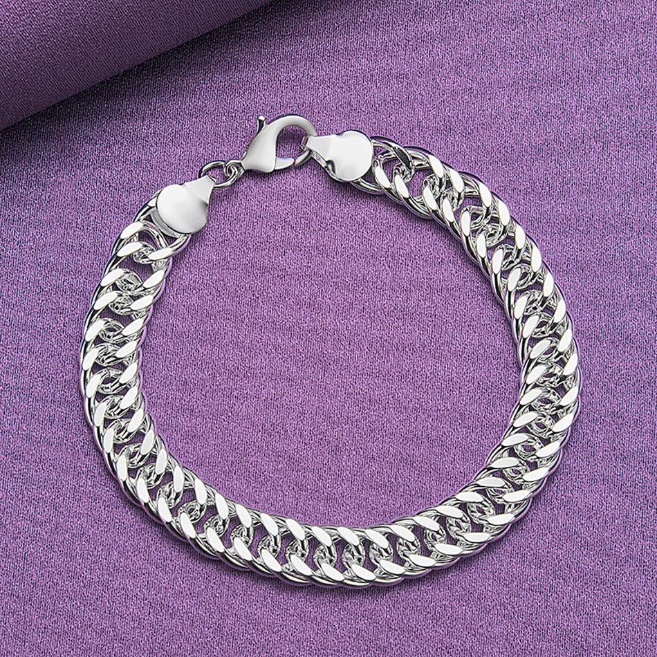 

CHSHINE 925 стерлингового серебра мужской 10 мм боковой браслет цепи для женщин модные ювелирные изделия с подвесками 20CM 8inches