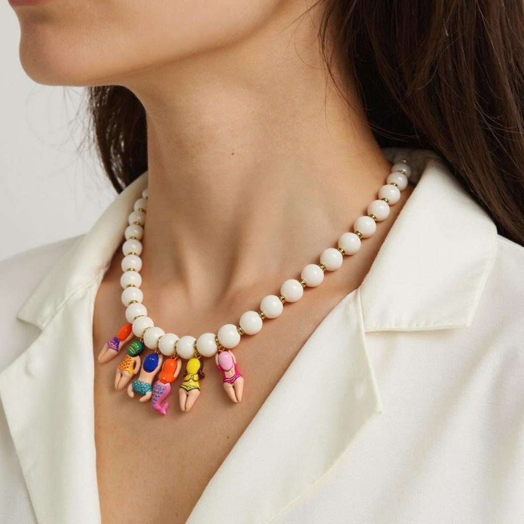 Fashionable Childrens Vocation Necklace Imitation Stone Beads Chain Playful Swimwears Charm Jewelry Gifts Daily Use