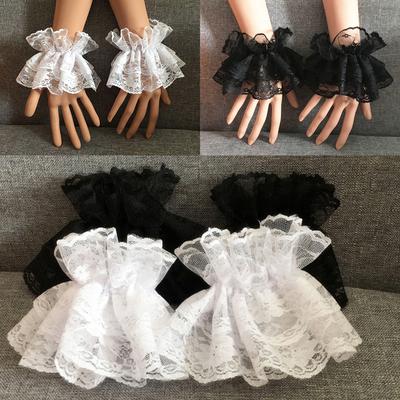 Women Sunscreen Ruffles Wrist Cuffs Fingerless Gloves Lace Cosplay Gothic Halloween Lolita ADM